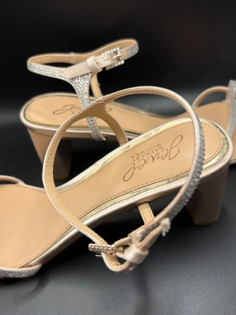 Jewel Badgley Mischka Omari II Sandals Sz 9 Rhinestone Block Heel Bridal Wedding
